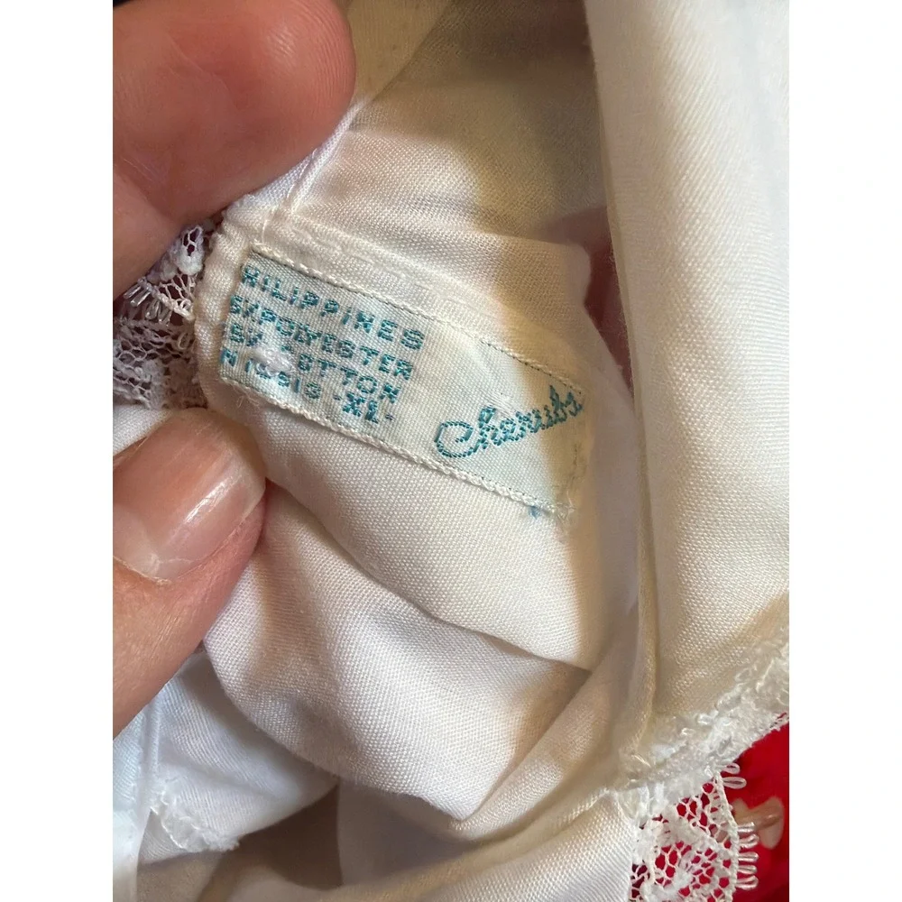 Vintage Cherubs Red Velvet Holiday Set Lace Trim Blouse Bloomers Christmas XL
